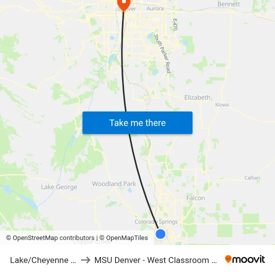 Lake/Cheyenne Mtn. to MSU Denver - West Classroom Building map