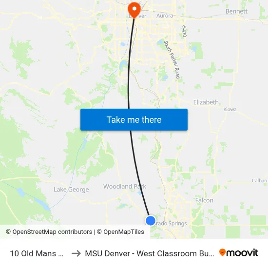 10 Old Mans Trail to MSU Denver - West Classroom Building map
