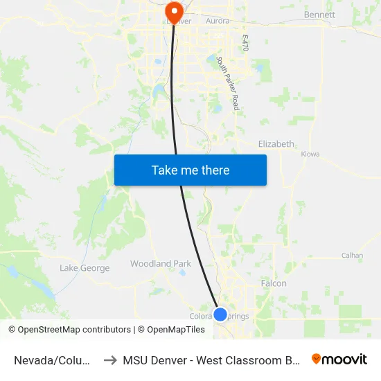 Nevada/Columbia to MSU Denver - West Classroom Building map