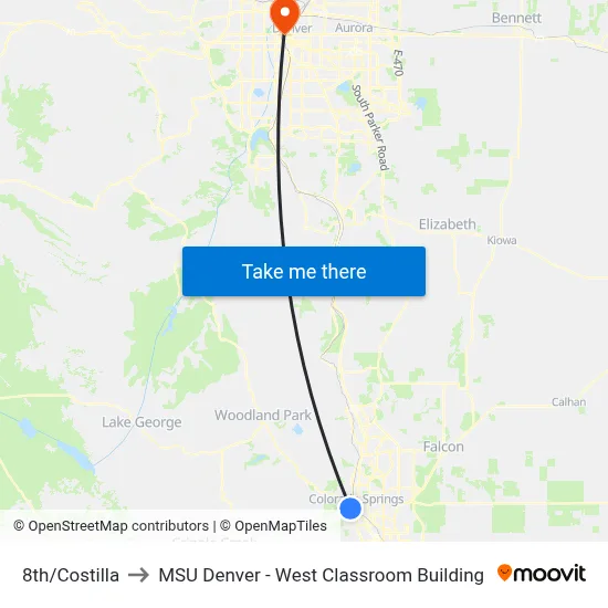 8th/Costilla to MSU Denver - West Classroom Building map