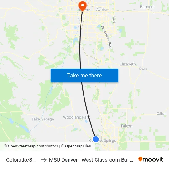 Colorado/36th to MSU Denver - West Classroom Building map