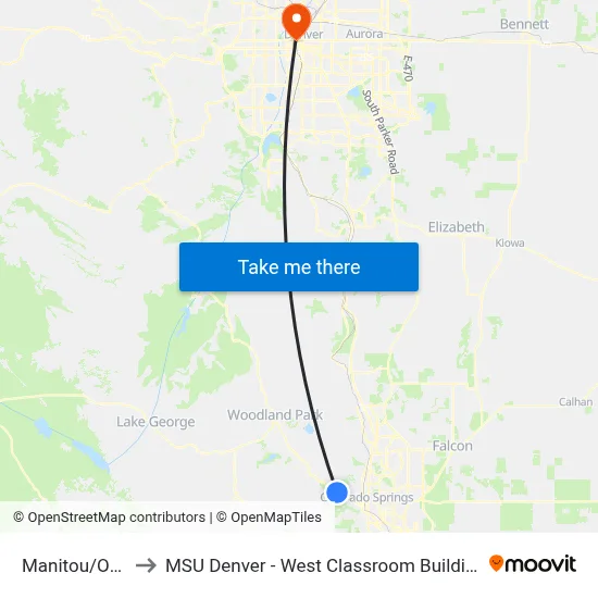 Manitou/Oak to MSU Denver - West Classroom Building map