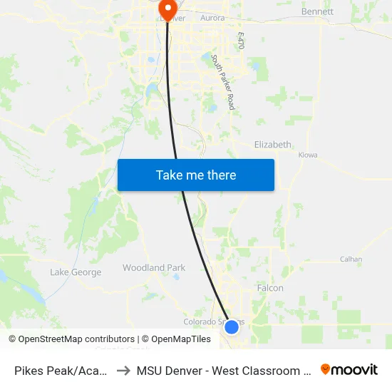 Pikes Peak/Academy to MSU Denver - West Classroom Building map