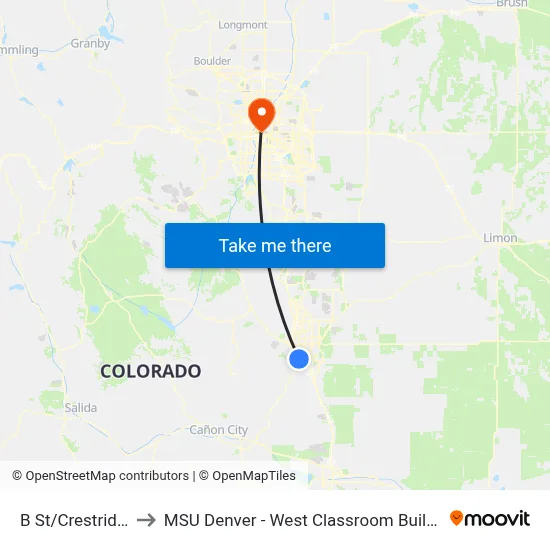 B St/Crestridge to MSU Denver - West Classroom Building map