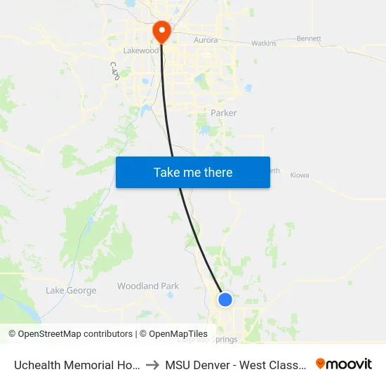 Uchealth Memorial Hospital North to MSU Denver - West Classroom Building map