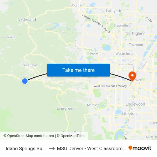 Idaho Springs Bus Stop to MSU Denver - West Classroom Building map