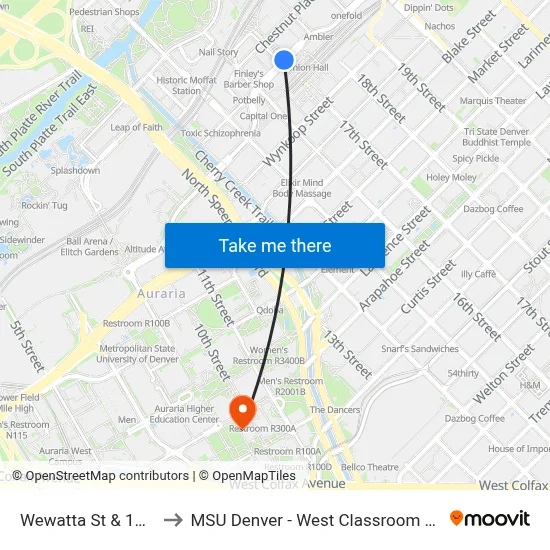 Wewatta St & 17th St to MSU Denver - West Classroom Building map