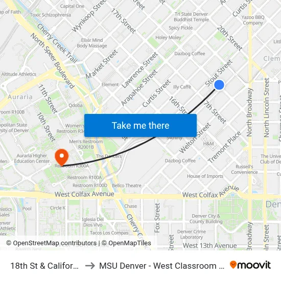 18th St & California St to MSU Denver - West Classroom Building map