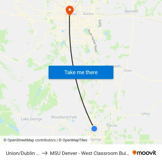 Union/Dublin Nb to MSU Denver - West Classroom Building map