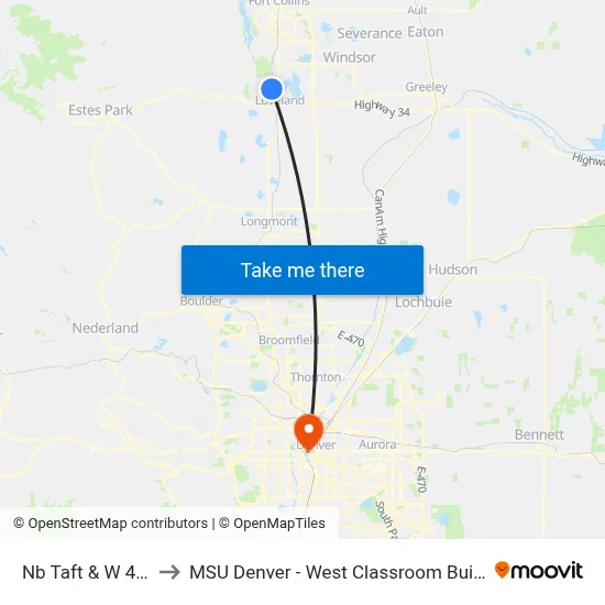 Nb Taft & W 40th to MSU Denver - West Classroom Building map
