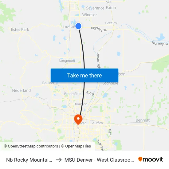 Nb Rocky Mountain & Mcr to MSU Denver - West Classroom Building map