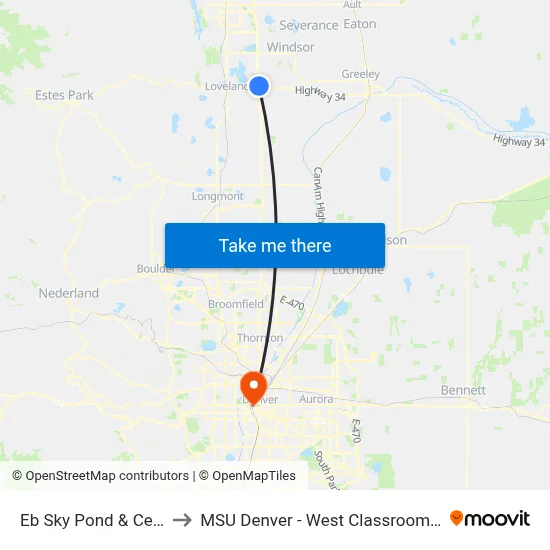 Eb Sky Pond & Centerra to MSU Denver - West Classroom Building map