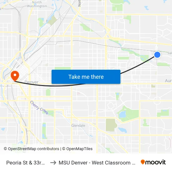 Peoria St & 33rd Ave to MSU Denver - West Classroom Building map
