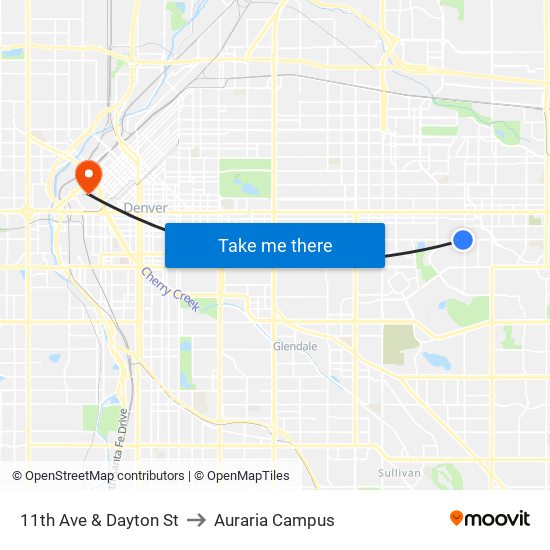 11th Ave & Dayton St to Auraria Campus map