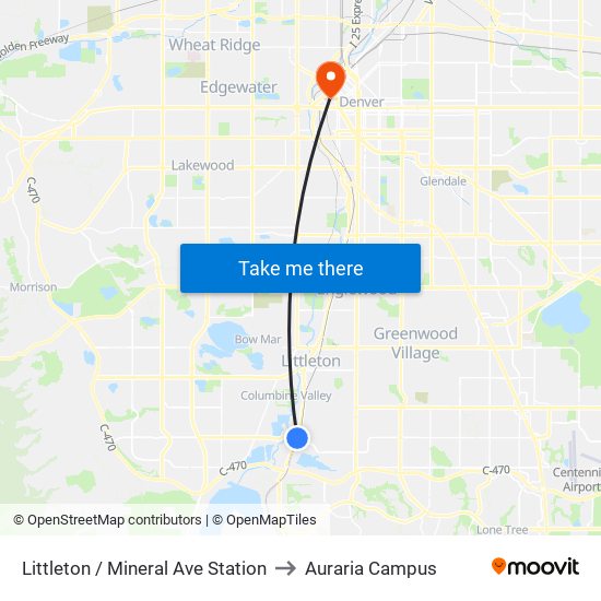 Littleton / Mineral Ave Station to Auraria Campus map