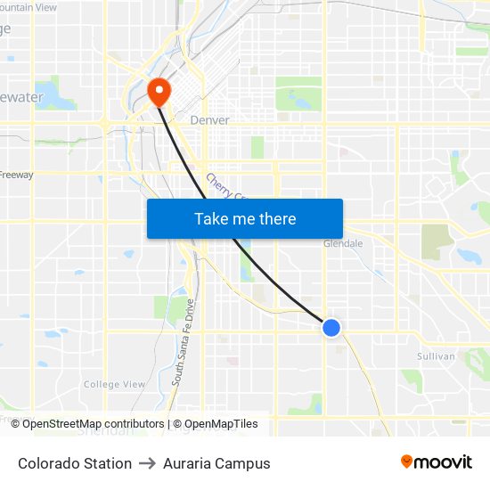 Colorado Station to Auraria Campus map