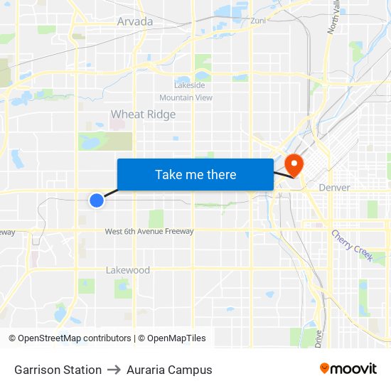 Garrison Station to Auraria Campus map