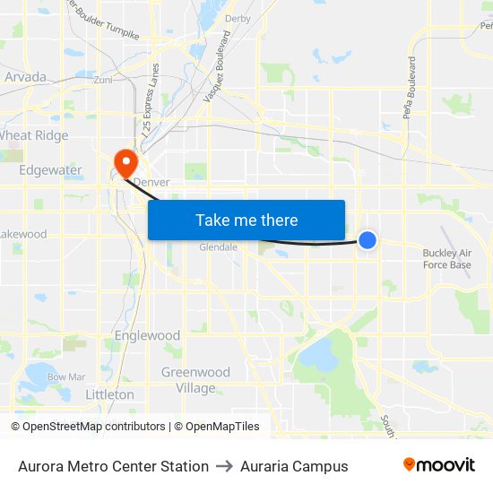 Aurora Metro Center Station to Auraria Campus map