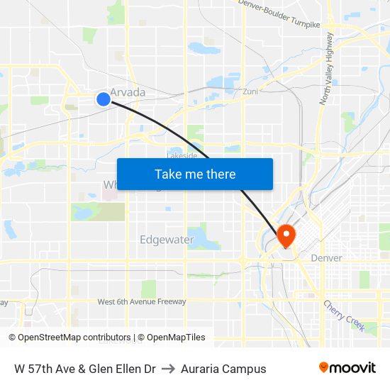 W 57th Ave & Glen Ellen Dr to Auraria Campus map