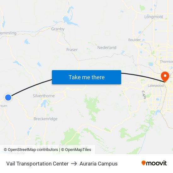 Vail Transportation Center to Auraria Campus map