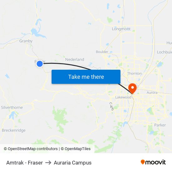 Amtrak - Fraser to Auraria Campus map