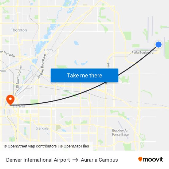 Denver International Airport to Auraria Campus map