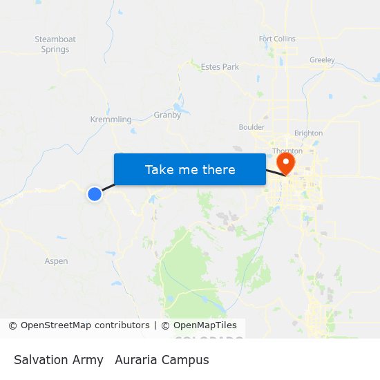 Salvation Army to Auraria Campus map