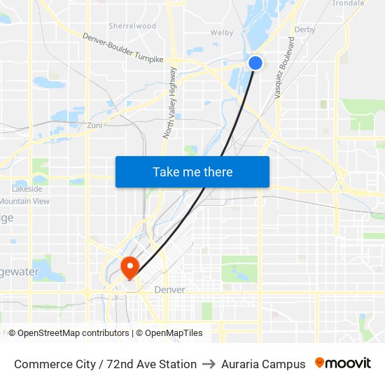 Commerce City / 72nd Ave Station to Auraria Campus map