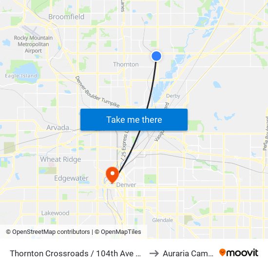 Thornton Crossroads / 104th Ave Station to Auraria Campus map