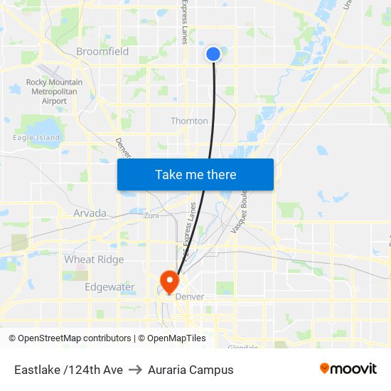 Eastlake /124th Ave to Auraria Campus map