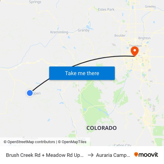 Brush Creek Rd + Meadow Rd Uphill to Auraria Campus map