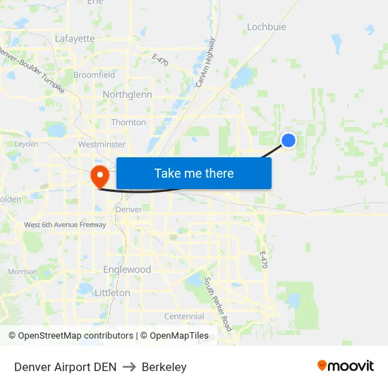 Denver Airport DEN to Berkeley map
