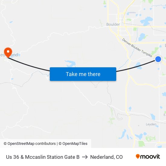 Us 36 & Mccaslin Station Gate B to Nederland, CO map