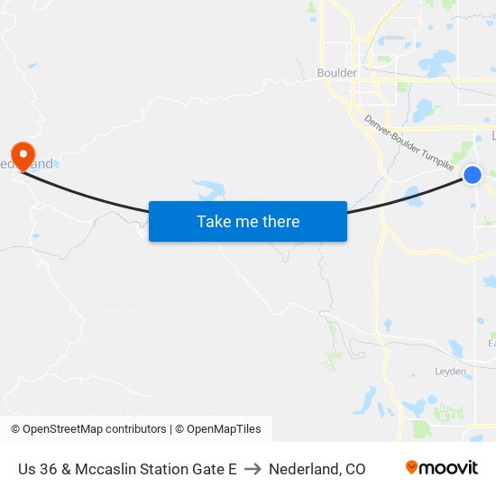 Us 36 & Mccaslin Station Gate E to Nederland, CO map