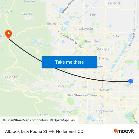 Albrook Dr & Peoria St to Nederland, CO map