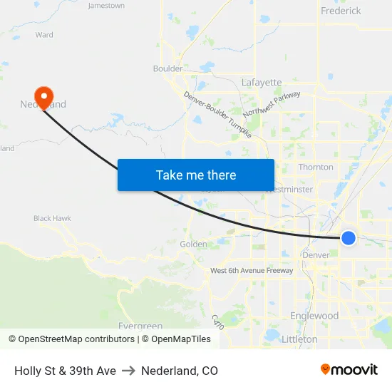 Holly St & 39th Ave to Nederland, CO map