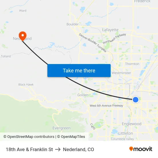 18th Ave & Franklin St to Nederland, CO map