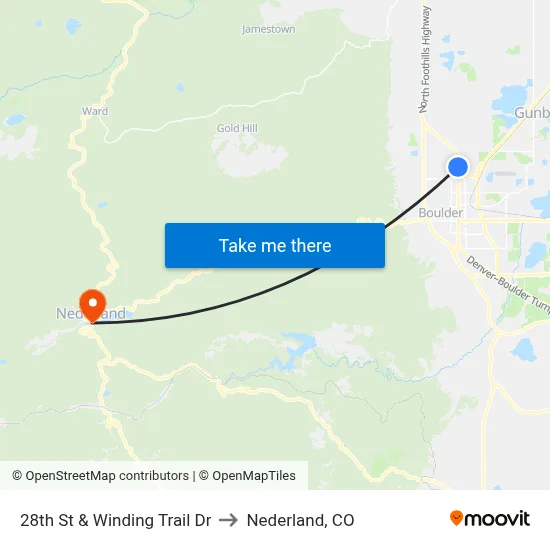 28th St & Winding Trail Dr to Nederland, CO map