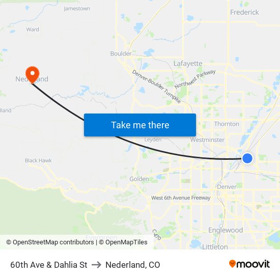 60th Ave & Dahlia St to Nederland, CO map