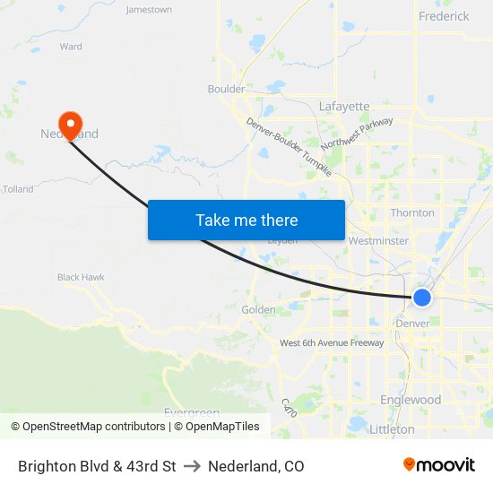 Brighton Blvd & 43rd St to Nederland, CO map