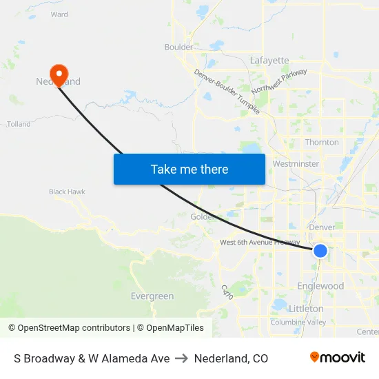 S Broadway & W Alameda Ave to Nederland, CO map