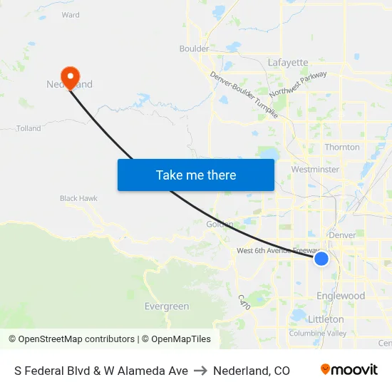 S Federal Blvd & W Alameda Ave to Nederland, CO map