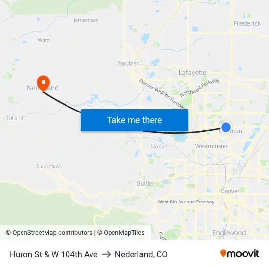 Huron St & W 104th Ave to Nederland, CO map