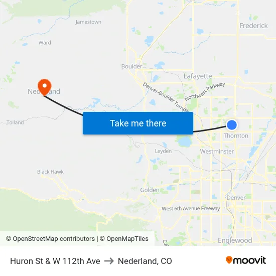Huron St & W 112th Ave to Nederland, CO map