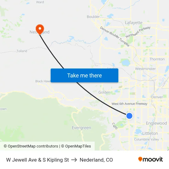 W Jewell Ave & S Kipling St to Nederland, CO map