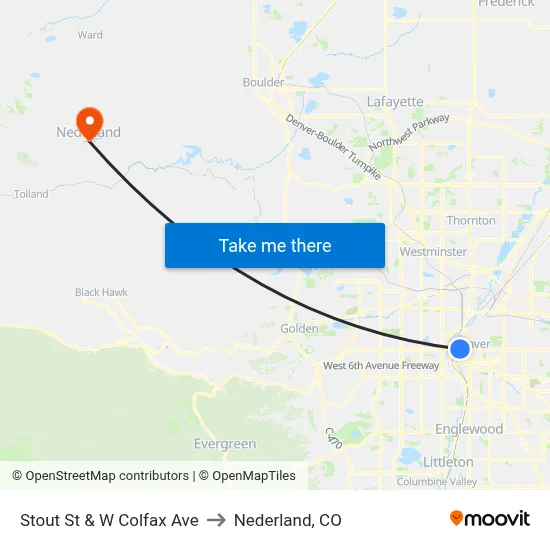 Stout St & W Colfax Ave to Nederland, CO map