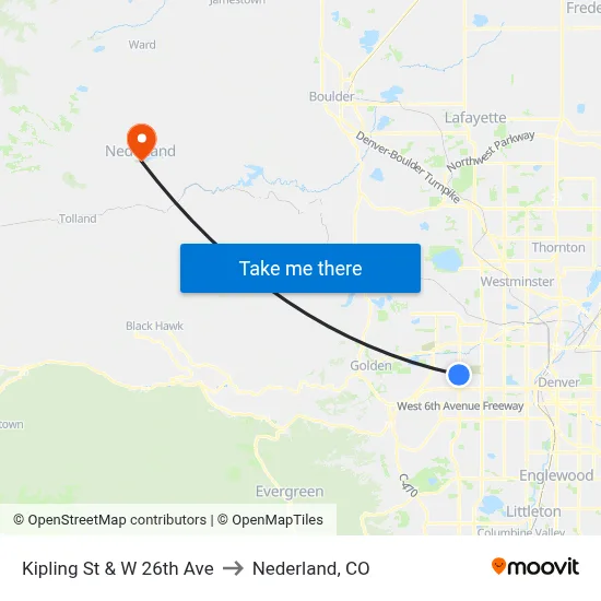 Kipling St & W 26th Ave to Nederland, CO map