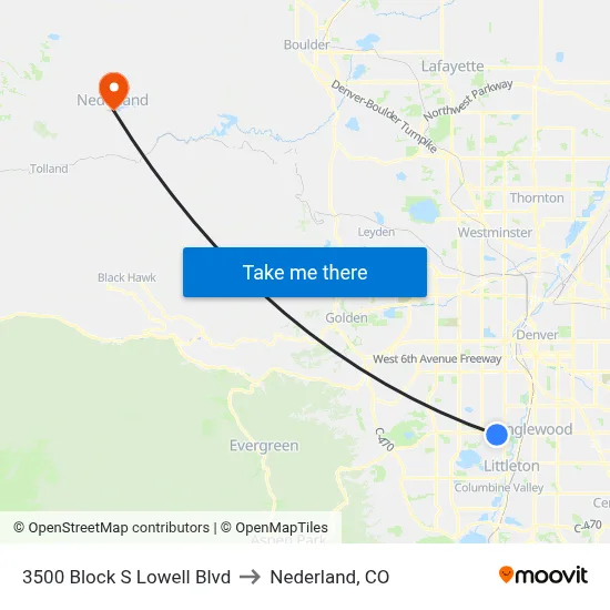 3500 Block S Lowell Blvd to Nederland, CO map