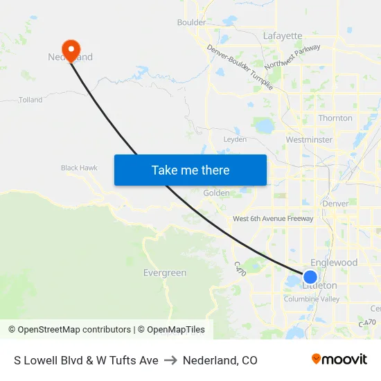 S Lowell Blvd & W Tufts Ave to Nederland, CO map