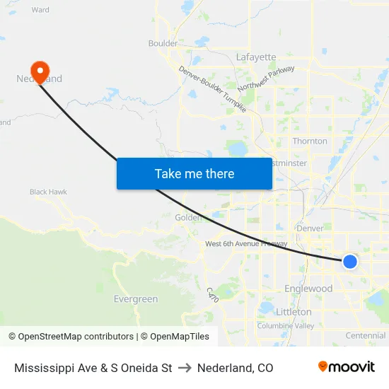 Mississippi Ave & S Oneida St to Nederland, CO map